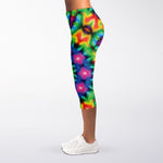 Rainbow Kaleidoscope Print Women's Capri Leggings