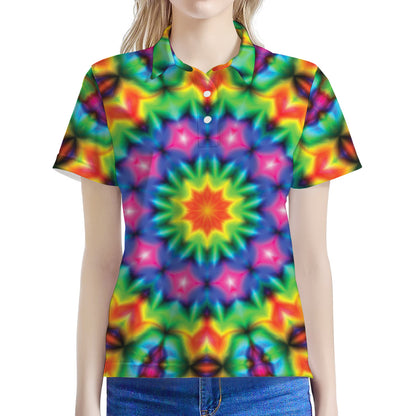 Rainbow Kaleidoscope Print Women's Polo Shirt