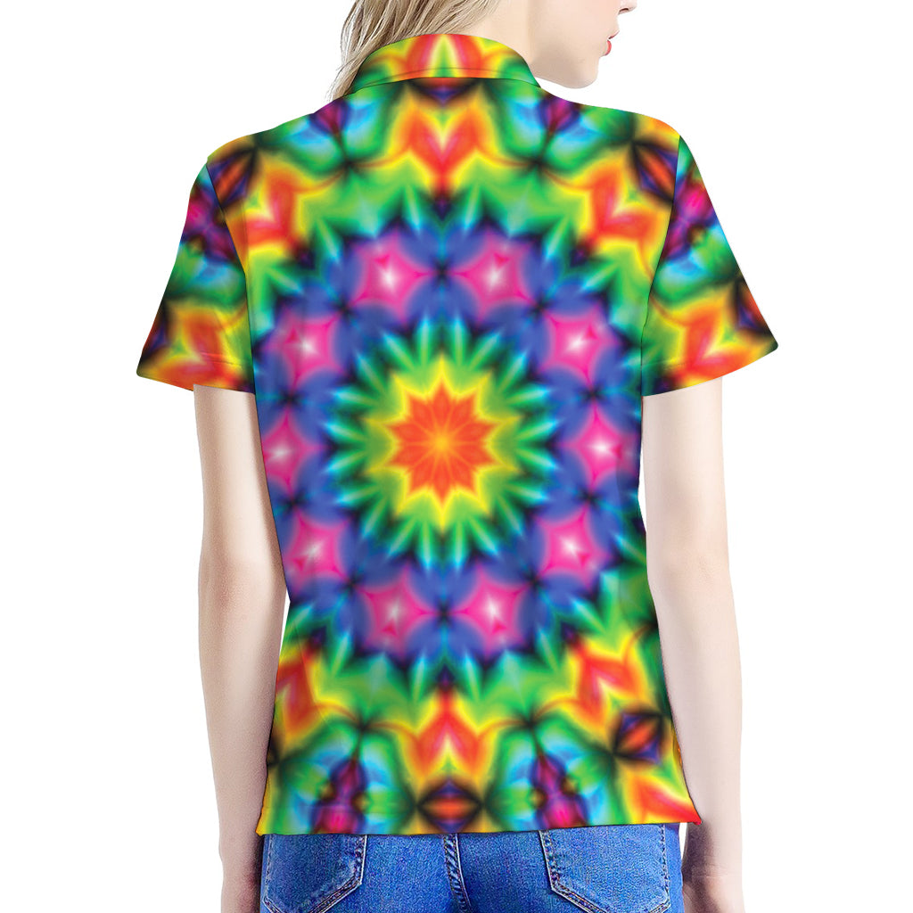 Rainbow Kaleidoscope Print Women's Polo Shirt