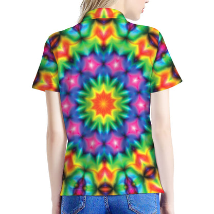 Rainbow Kaleidoscope Print Women's Polo Shirt