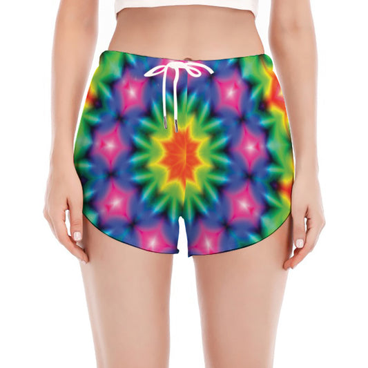 Rainbow Kaleidoscope Print Women's Split Running Shorts