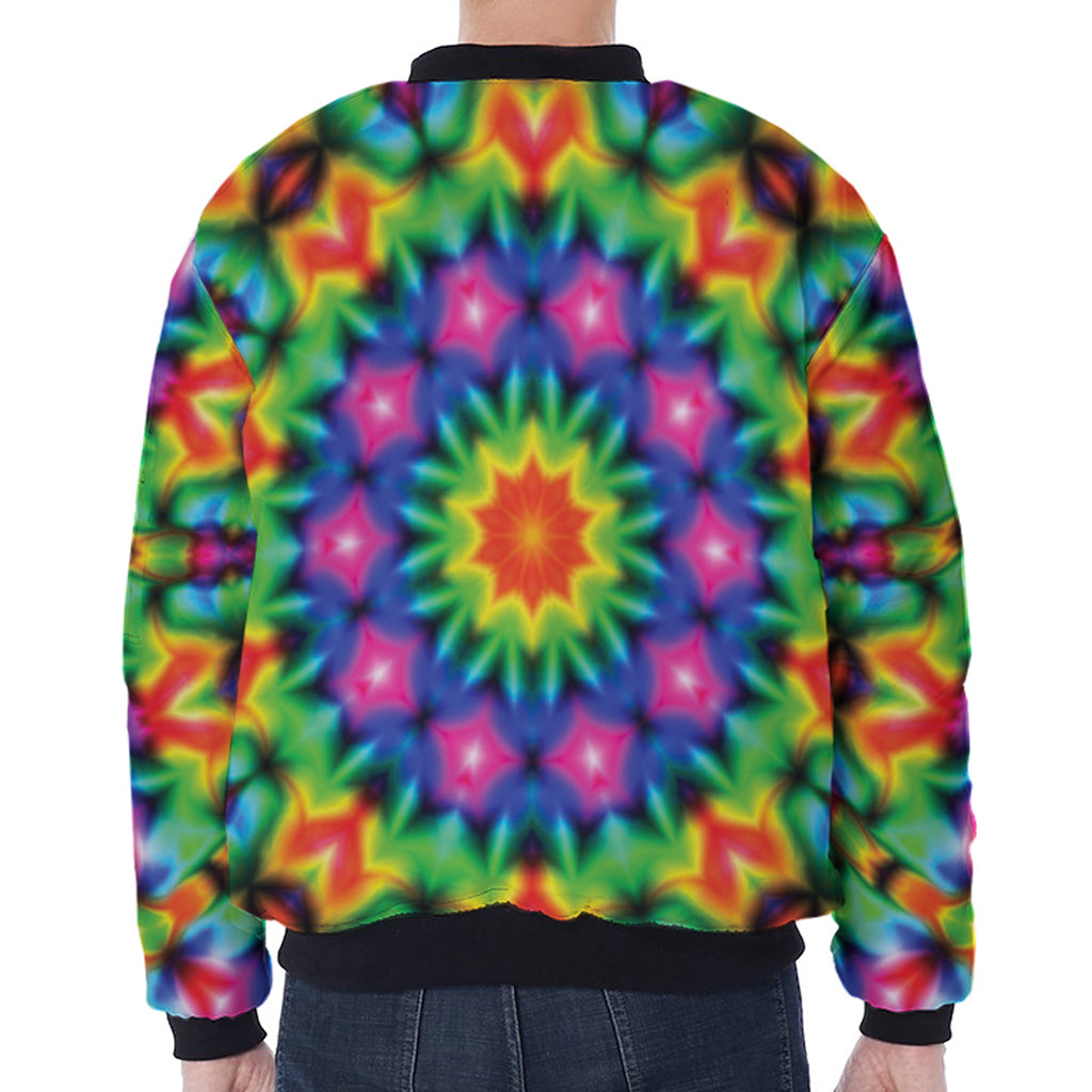 Rainbow Kaleidoscope Print Zip Sleeve Bomber Jacket