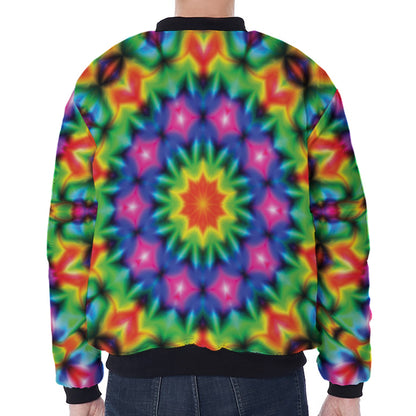 Rainbow Kaleidoscope Print Zip Sleeve Bomber Jacket