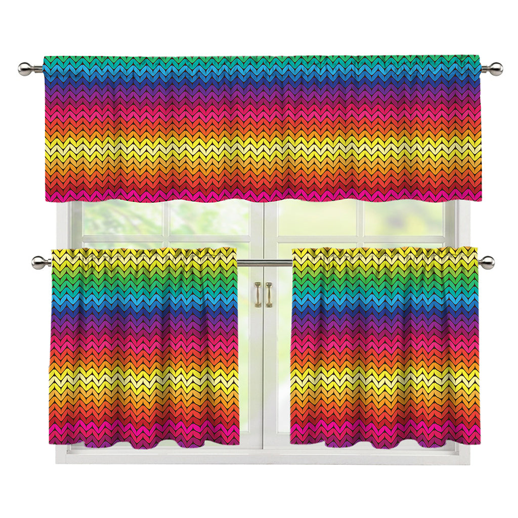 Rainbow Knitted Mexican Pattern Print 3 Piece Kitchen Curtains