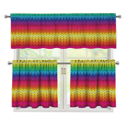 Rainbow Knitted Mexican Pattern Print 3 Piece Kitchen Curtains