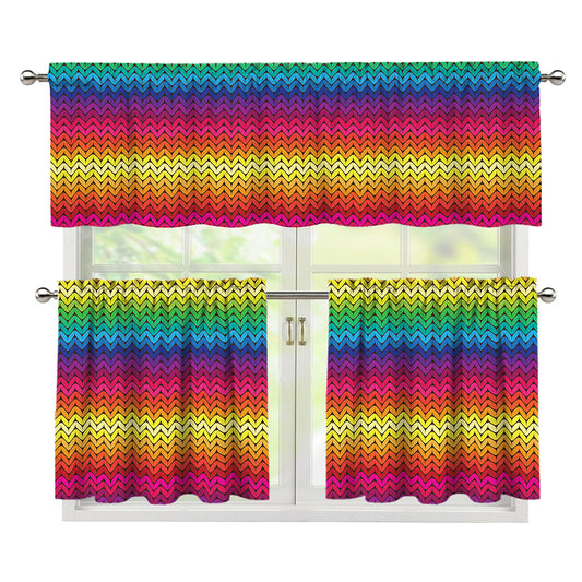 Rainbow Knitted Mexican Pattern Print 3 Piece Kitchen Curtains