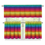 Rainbow Knitted Mexican Pattern Print 3 Piece Kitchen Curtains