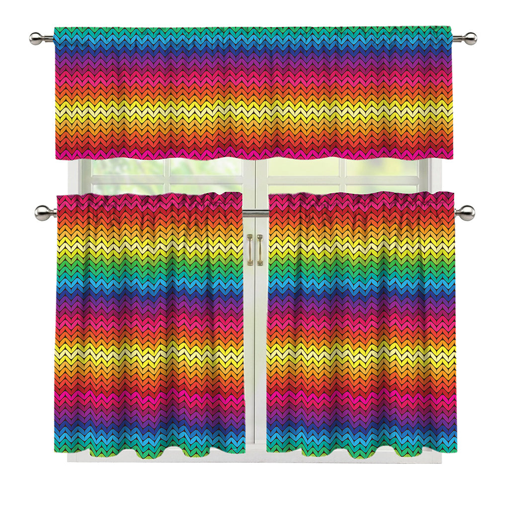 Rainbow Knitted Mexican Pattern Print 3 Piece Kitchen Curtains