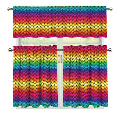 Rainbow Knitted Mexican Pattern Print 3 Piece Kitchen Curtains