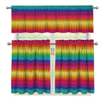 Rainbow Knitted Mexican Pattern Print 3 Piece Kitchen Curtains