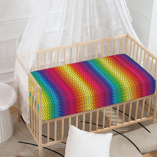 Rainbow Knitted Mexican Pattern Print Baby Crib Sheet