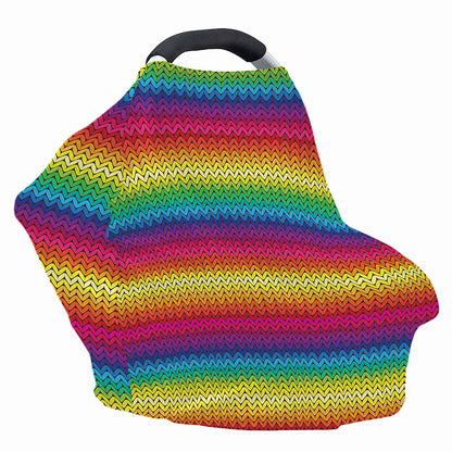 Rainbow Knitted Mexican Pattern Print Baby Seat Cover