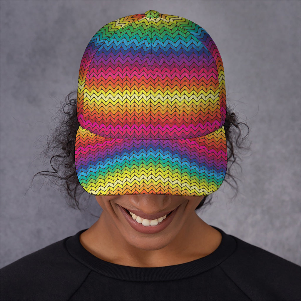 Rainbow Knitted Mexican Pattern Print Baseball Cap