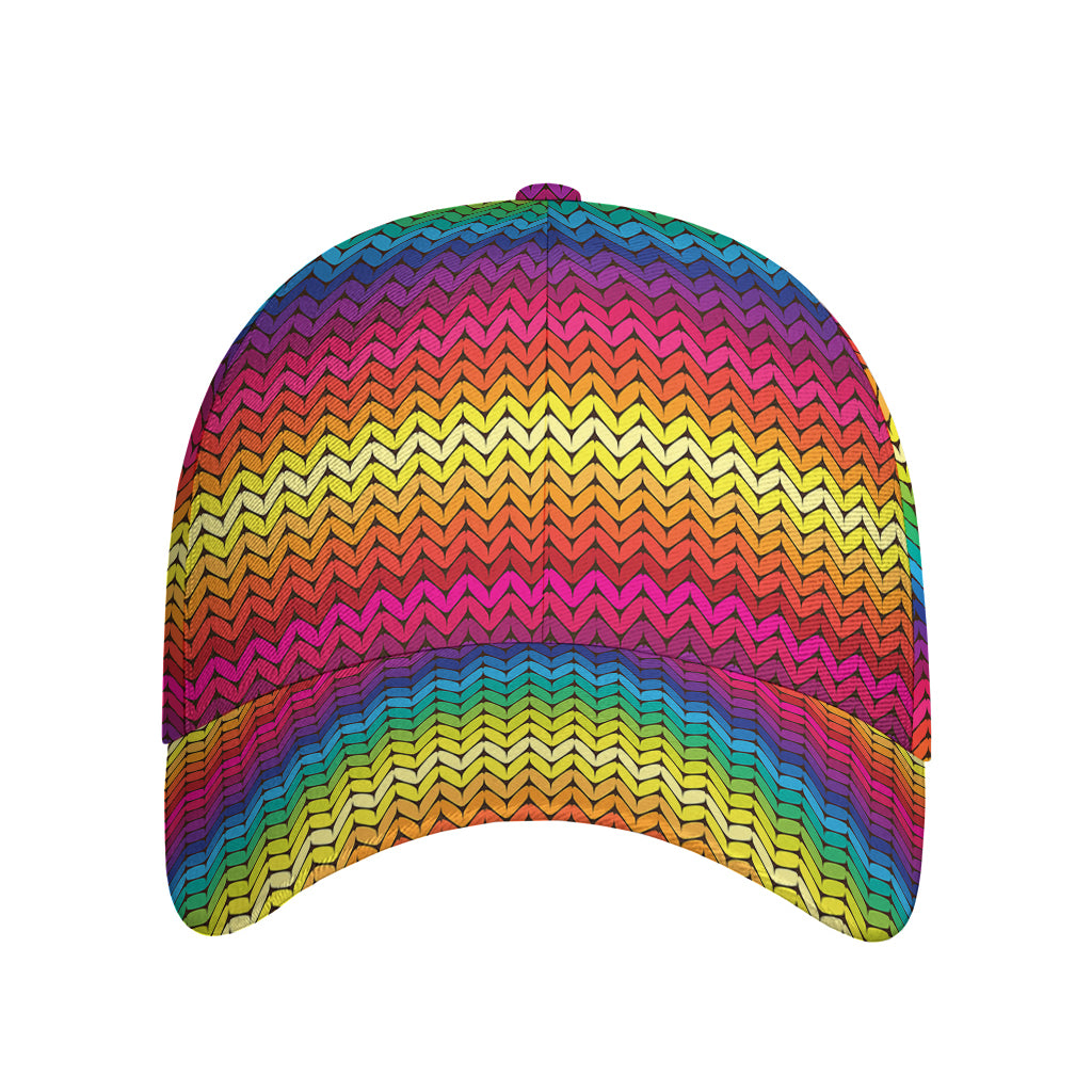 Rainbow Knitted Mexican Pattern Print Baseball Cap