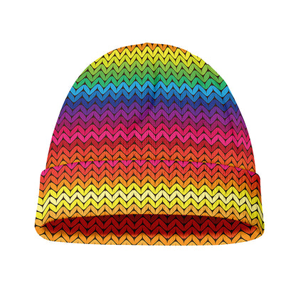 Rainbow Knitted Mexican Pattern Print Beanie