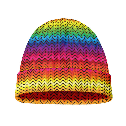 Rainbow Knitted Mexican Pattern Print Beanie