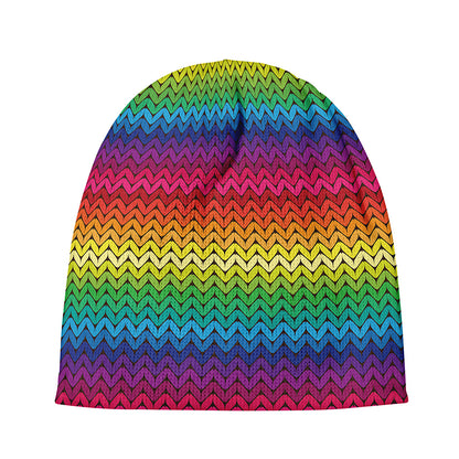 Rainbow Knitted Mexican Pattern Print Beanie
