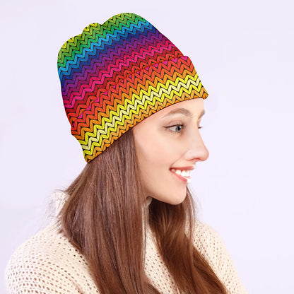 Rainbow Knitted Mexican Pattern Print Beanie