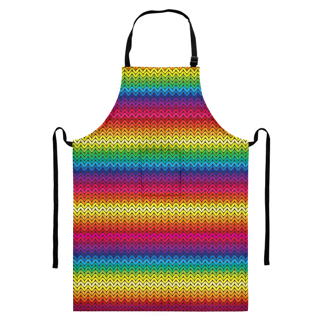 Rainbow Knitted Mexican Pattern Print Bib Apron With Pocket