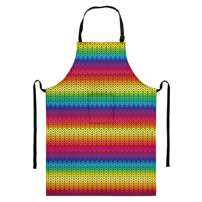 Rainbow Knitted Mexican Pattern Print Bib Apron With Pocket