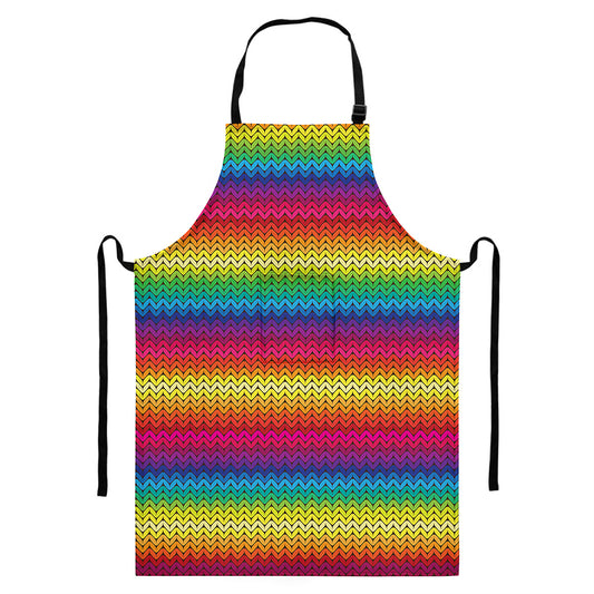 Rainbow Knitted Mexican Pattern Print Bib Apron With Pocket