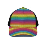 Rainbow Knitted Mexican Pattern Print Black Mesh Trucker Cap