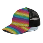 Rainbow Knitted Mexican Pattern Print Black Mesh Trucker Cap