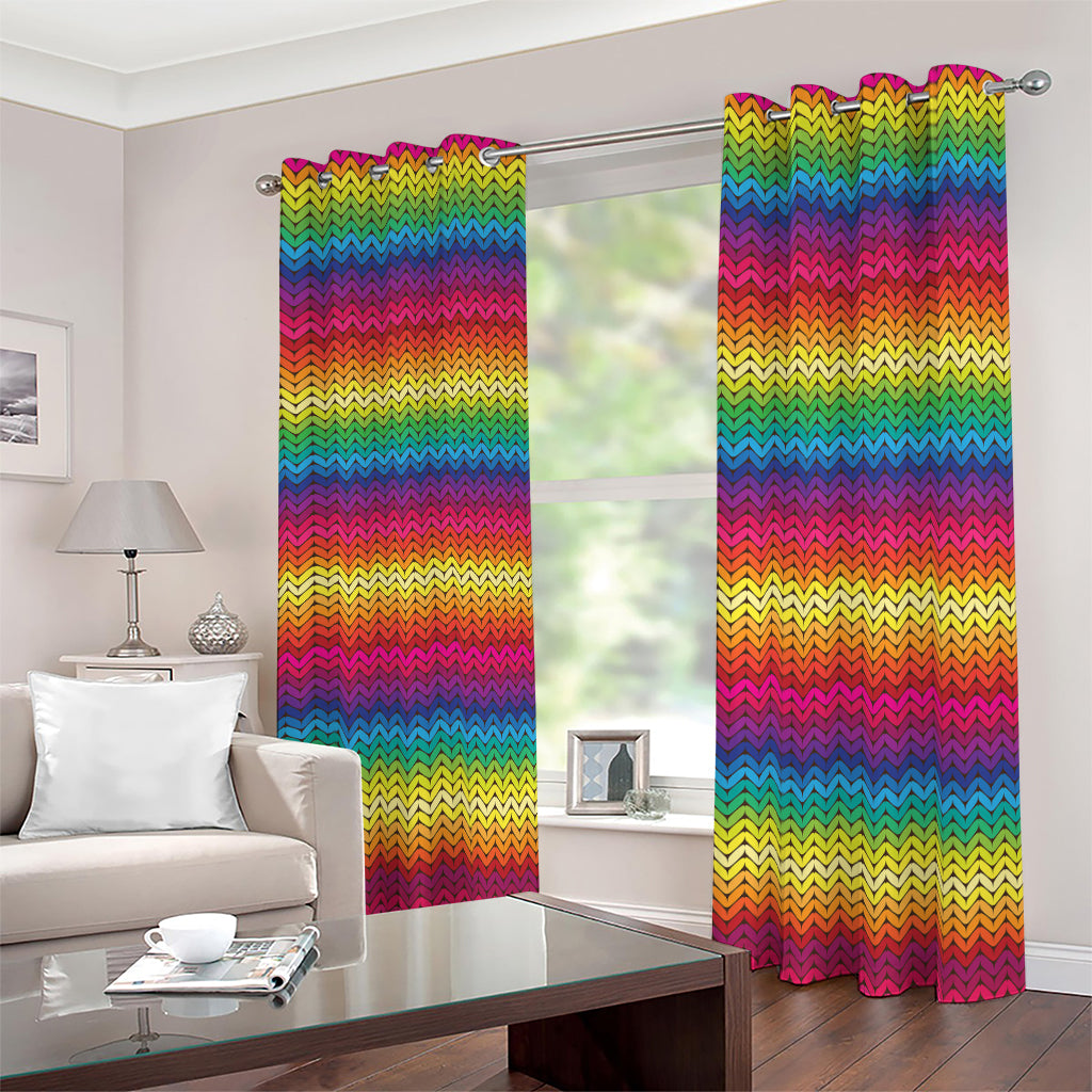 Rainbow Knitted Mexican Pattern Print Blackout Grommet Curtains