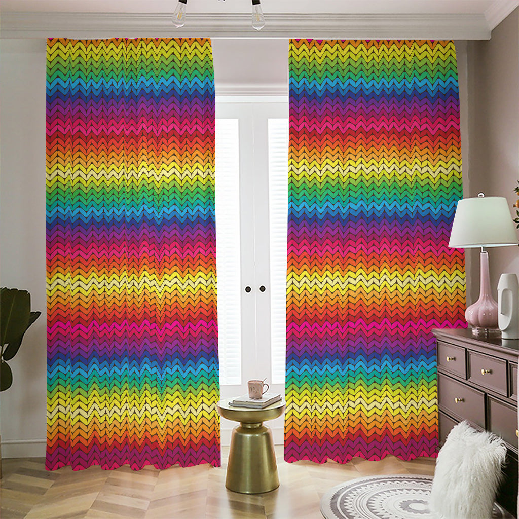 Rainbow Knitted Mexican Pattern Print Blackout Pencil Pleat Curtains