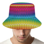 Rainbow Knitted Mexican Pattern Print Bucket Hat