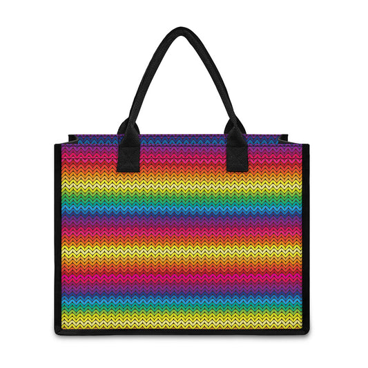 Rainbow Knitted Mexican Pattern Print Canvas Tote Bag