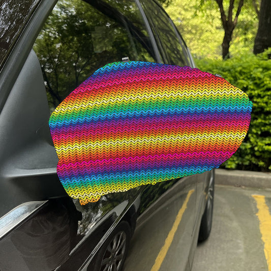 Rainbow Knitted Mexican Pattern Print Car Side Mirror Covers
