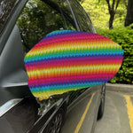 Rainbow Knitted Mexican Pattern Print Car Side Mirror Covers
