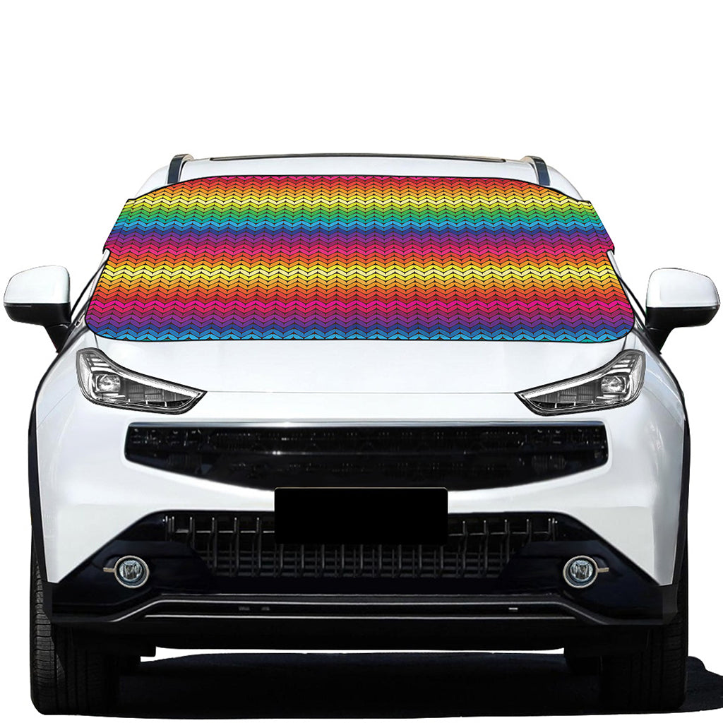 Rainbow Knitted Mexican Pattern Print Car Windshield Snow Cover