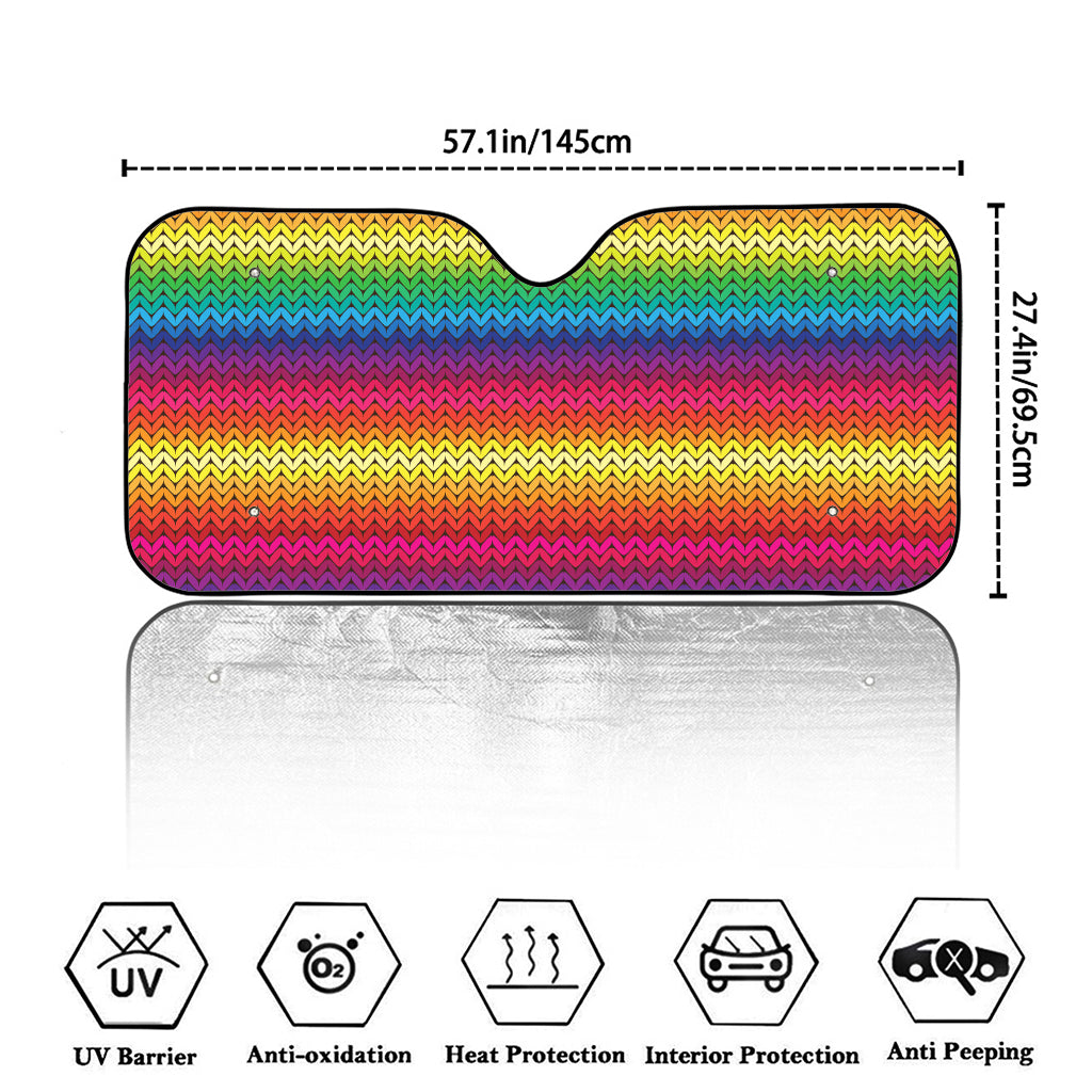 Rainbow Knitted Mexican Pattern Print Car Windshield Sun Shade
