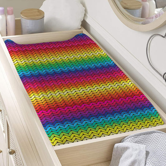 Rainbow Knitted Mexican Pattern Print Changing Pad Cover