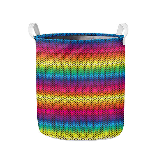 Rainbow Knitted Mexican Pattern Print Collapsible Laundry Basket