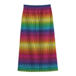 Rainbow Knitted Mexican Pattern Print Cotton Front Slit Maxi Skirt