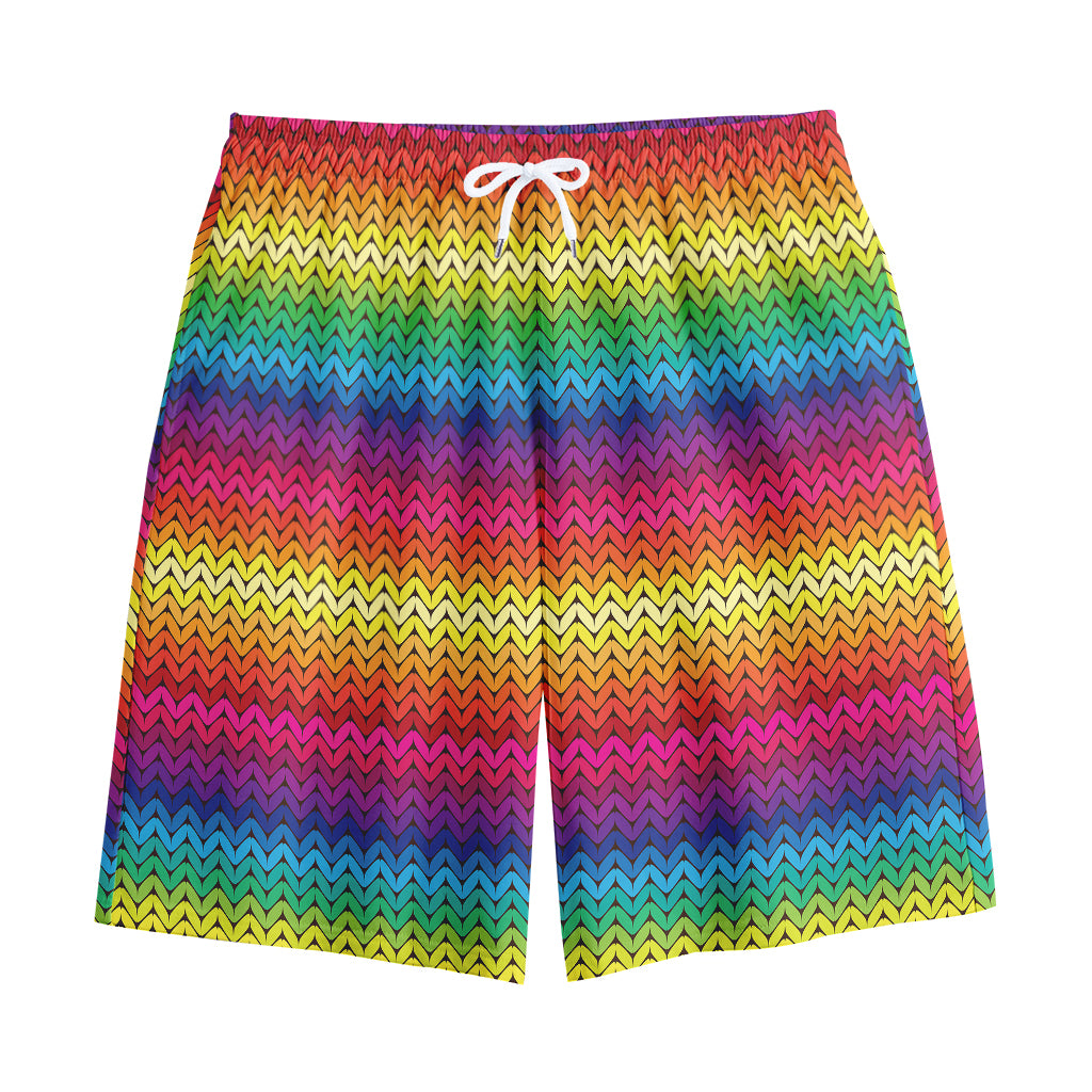 Rainbow Knitted Mexican Pattern Print Cotton Shorts
