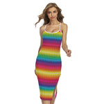 Rainbow Knitted Mexican Pattern Print Cross Back Cami Dress