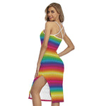 Rainbow Knitted Mexican Pattern Print Cross Back Cami Dress