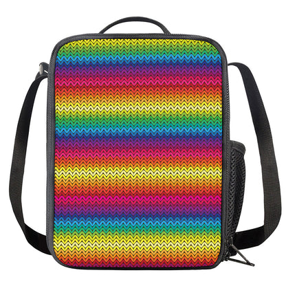 Rainbow Knitted Mexican Pattern Print Crossbody Lunch Bag