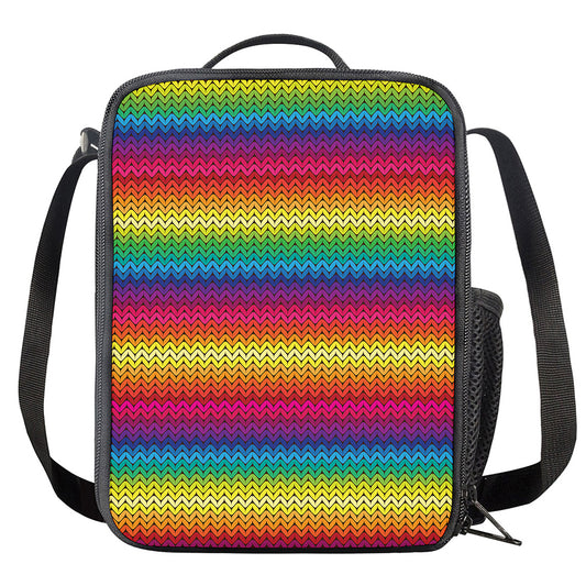 Rainbow Knitted Mexican Pattern Print Crossbody Lunch Bag