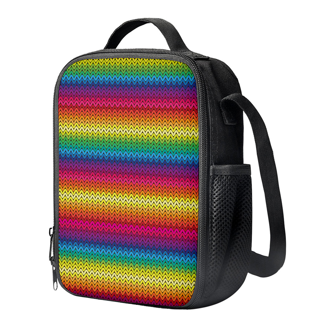 Rainbow Knitted Mexican Pattern Print Crossbody Lunch Bag