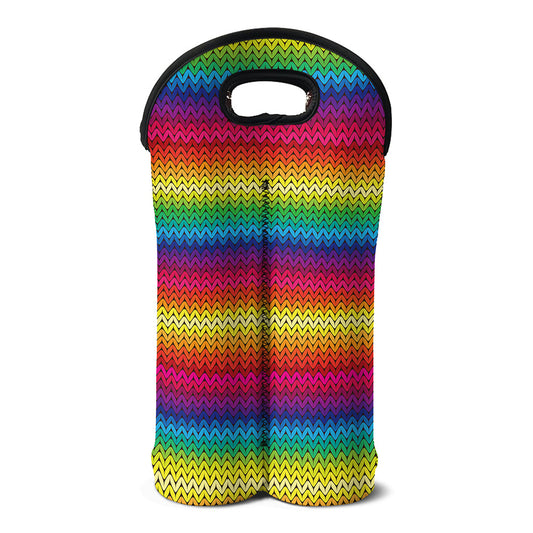 Rainbow Knitted Mexican Pattern Print Double Neoprene Wine Tote