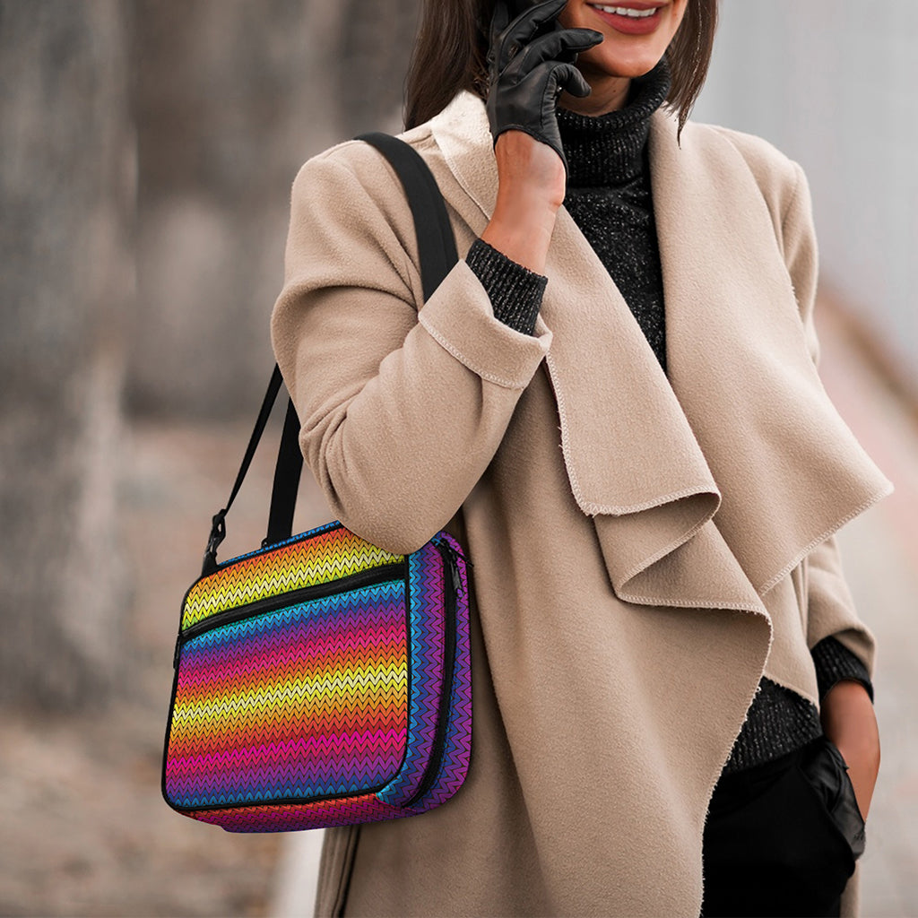 Rainbow Knitted Mexican Pattern Print Double Strap Bible Bag