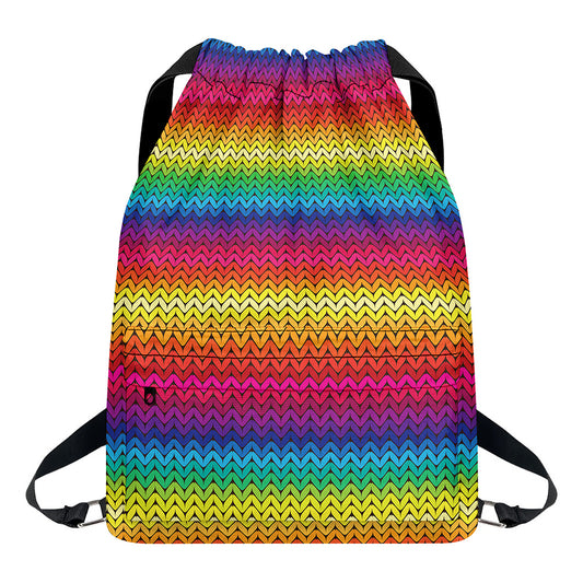 Rainbow Knitted Mexican Pattern Print Drawstring Backpack