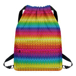 Rainbow Knitted Mexican Pattern Print Drawstring Backpack