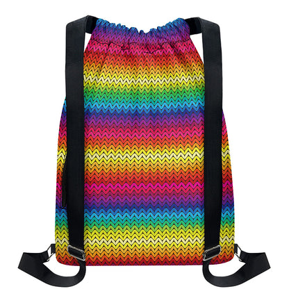 Rainbow Knitted Mexican Pattern Print Drawstring Backpack