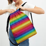 Rainbow Knitted Mexican Pattern Print Drawstring Backpack